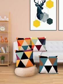 4 PIEZAS Fundas de cojín con patrón vintage, 45x45cm, diseño geométrico abstracto bohemio, con cremallera lavables, de poliéster, decoración del hogar (insertos de almohada no incluidos)