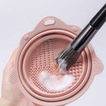 1pc Silicone Dobrável Tigela de Lavagem Para Pincéis de Maquiagem, Puff Cosmético e Esponja de Beleza Limpeza