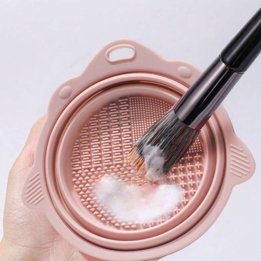 1pc Silicone Dobrável Tigela de Lavagem Para Pincéis de Maquiagem, Puff Cosmético e Esponja de Beleza Limpeza