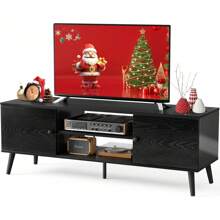 DUMOS TV Stand For 55 60 Inch TV, Entertainment Center With Storage Cabinet, Mid Century Modern Media Console Table, Adjustable Hinge, Wooden Television Furniture For Living Room, Office - Black - Màu be - Xem 10