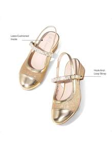 Girls Dress Shoes Slingback Heels Round Toe Pump For Little Big Kids Flower Party Wedding Princess - 金色 - 查看 8