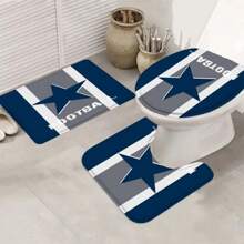 4pcs Texas Star Shower Curtain Sets, American Sports Football Bathroom Shower Curtain, Bath Mat, Toilet Lid Rug, Non-Slip U Shape Mat, Athlete Championship Bathroom Decor Sets, Home Decor Accessories, 12 C Type Hooks, Waterproof, 70.8" X 70.8" Fall Decor Bathroom Accessories Back To School