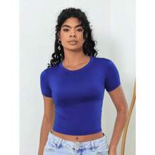 Moderna & Slim Kit 3: Women's Baby Tee: Slim Fit Short Sleeve Blouse - 1 Đen và 1 Nâu 1 Xanh Hoàng Gia - Xem 2