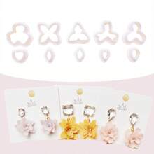 2pcs/10pcs Flower Petal Clay Cutter Molds, Used For Earring Making, 10 Shapes Geometric Flower Clay Cutters For Jewelry Making