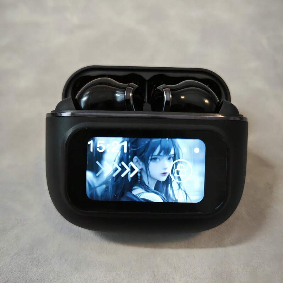 HACFUN Smart Touch Screen ANC Active Noise Cancellation Wireless Earphone TWS Earbuds Stereo Space Audio HIFI Sound Headphone - 黑色 - 查看 1