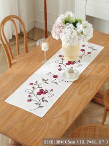 1pc Countryside Style Damask Fabric Decorative Table Runner With Embroidered Floral Applique, Suitable For Dining Table, Cabinet, Dresser, Desk, Outdoor Furniture, Home Decor, Gatherings, Parties, Weddings - Burgundy - View 10