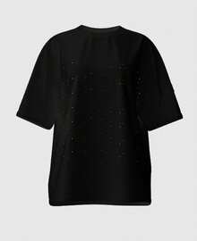Camiseta para Mujer Tipo Oversize con Aplicacion en Pedreria Playera de Algodon Amor Tumbado - Rojo - Ver 3