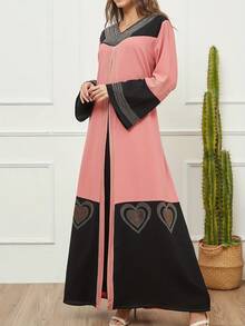 Elegant Loose Fit Long Sleeve Women Robe Kaftan Jalabiya Arabian Long Dress - Multicolor - View 3