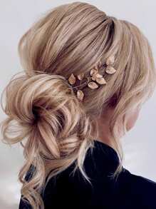 1PC Golden Leaf Hairpin Bridal Hair Accessories, Wedding Hair Accessories U-Shaped Hairpin Pin Hairpin, Beautiful Bridesmaid Hairpin, Leaf Hairpin Gold, Bohemian Style, Wedding Hair Accessories, Suitable For Brides And Bridesmaids Wedding Hair Piece Gifts