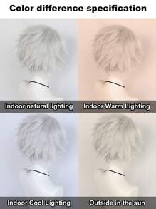 Unisex Short Silver Fluffy Straight Anime Cosplay Wig, Synthetic Glueless Heat Resistant High Temperature Fiber Hair With Bangs, For Halloween Party Costume School Carnival Concerts Vacation Photography Themed Events Comic Con Exhibition Daily Wear For Holiday Birthday Thanksgiving Day Gift For Christmas New Year Decorations & 1pc Wig Cap