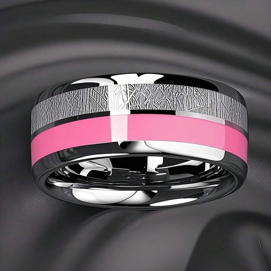 1pc Unisex Distinctive Ring, Featuring Striking Pink And White, Showcase Your Unique Style, A Gift Idea For Men And Women, Jewelry For Valentine's Day,Mom,Mother,Mother's Day,Gift - Pink - View 1