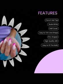 500Pcs Stiletto Nail Tips Half Cover Soft Gel Nail Tips Medium Stiletto False Nails Almond Shape Curved Nail Tips For Acrylic Nails Salon DIY 10Sizes - White - View 3