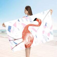 1pc Oversized Flamingo Printed Beach Towel, Extra Large Ultra Soft Quick Dry Beach Blanket - Skin-Friendly And Portable, Suitable For Fun Trips, Yoga, Picnics And Pool Parties