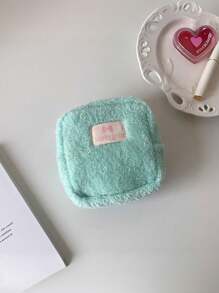 1 Plush Square Lightweight Flat Wallet, Sanitary Napkin Storage Makeup Bag, Cosmetics Storage Bag, Cosmetics Storage Bag Mini Bag Travel Accessories Makeup Brush Bag Cosmetics Container Makeup Bag Travel Essentials Women's Accessories Travel Supplies,For Holiday Beach, Bathroom Collection, Bedroom Collection, Large Capacity