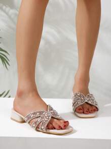 Women's Fashionable Sparkling Rhinestone Decorated Caged Sandals, Wide Multi-Color Glass Chains, Comfortable Platform Thick Block Heels, Suitable For Party And Daily Wear