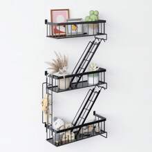 3-Tier New York Decorative Ladder Shelf, Room Organization, Wall Decor Floating Shelf Black Metal Shelves For Bedroom, Home Office Storage And Display, Room Decor