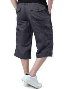 Men's Cotton Hiking Capri Shorts Casual Street 3/4 Length Summer Cargo Cropped Pants Lightweight Below Knee Length Shorts With 7 Pockets, Grey - Grey - View 4