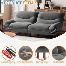 Convertible Futon Sofa Bed, Comfy Loveseat Sleeper Sofa With Adjustable Backrest Armrest, 2 Seater Twin Futon Couch For Living Room Bedroom - Vải nhung màu xám - Xem 7