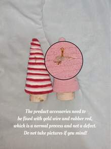 4pcs Pink And White Plush Wedding Season Yarn Tree Set ,Wedding Season Tree With Heart And Pearl Decor,Striped Design,Table Decorations Yarn Wrapped Mini Trees Pink White Wedding Season Table Top Decor - Multicolor - View 11