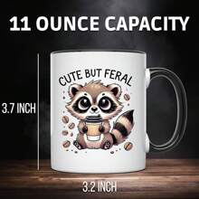 Cute Raccoon Coffee Mug, Cute But Feral Mug, Adorable Raccoon Cup, Coffee Lover Gift, Fun Animal Mug, Cute Gift Idea, Unique Coffee Cup - 11oz Ceramic Coffee Mug - Valentine's Day, Birthday,Woman's Day Gift, Easter Day Gift Idea For Dad Mom Friends Girlfriend Boyfriend
