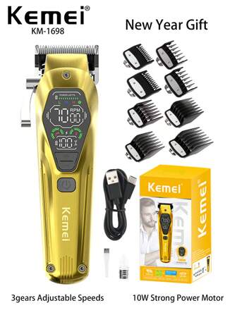 Kemei KM-1698 新款电动理发器 专业理发器 适用于理发店 可调节速度理发器 LCD 显示屏 10W 强力理发机 男士家用 生日礼物 男士理发器 大容量
