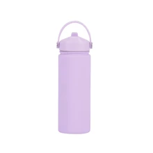 1pc 500ml/17OZ Stainless Steel Outdoor Sports Water Bottle, Wide Mouth Portable With Handle, Rubber Coated Soft Touch, Premium