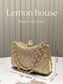 1 件迷人金色闪亮水钻装饰手提包，时尚优雅女士手拿包，适合晚会婚礼鸡尾酒宴会，时尚派对包，非常适合派对、婚礼、舞会、晚宴/宴会 - 金色 - 查看 4
