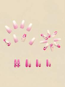 Medium-Length Nail Stickers, Removable 24-Piece Box Manicure, Plant Floral Pattern Nail Stickers, Stripe Nail Stickers, Solid Tie Dye Nail Stickers, Fashionable & Beautiful Nail Stickers, Purple Flower Nail Stickers, Tie Dye Blue Galaxy Nail Stickers Press On Nails
