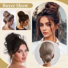 Messy Bun Hair Piece Curly Hair Bun Extensions With Straight Tails Hair Scrunchies Ponytail Hairpieces For Women