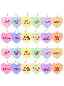 12pcs/24pcs/36pcs Valentine's Day Decorative Wooden Candy Heart Shaped Tree Ornaments, Cute Wooden Conversation Candy Hearts, Home Wedding Gift Table Wall Door Hanging Decor - Multicolor - View 2