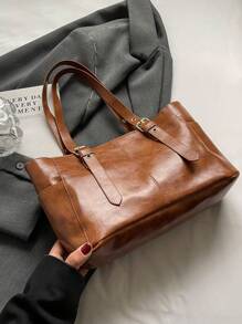 Minimalist Fashion Large Capacity Underarm Tote Bag, For Commuting - Brown - View 4