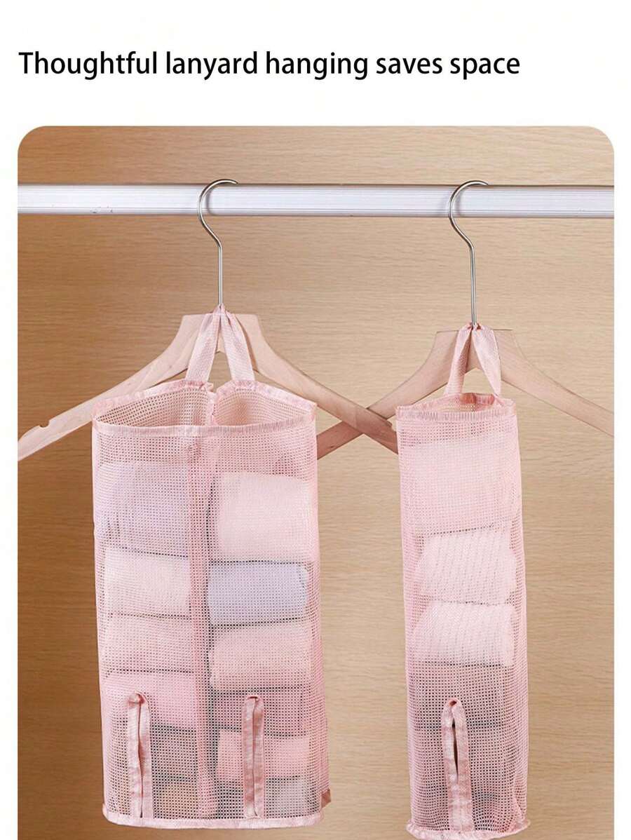 1pc Hanging Underwear Storage Bag , Single/Double Barrel Sock Underwear Storage Bag , Sock Storage Bag , Student Wardrobe Hanging Organiser Mesh Pocket