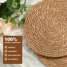 Juego de 4/6 individuales de estilo bohemio tejidos a mano, de 12 pulgadas de lino natural con diseño de ratán, adecuados para comidas y decoración del hogar - perfectos para bodas, San Valentín, Navidad y fiestas