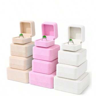 4 pièces boîte à bague floquée, boîte de rangement de bijoux de style simple, doublure en mousse de suède multicolore pour une boîte à bague de qualité supérieure pour les femmes. Organisateur de rangement, essentiels de voyage, cadeau de rentrée scolaire