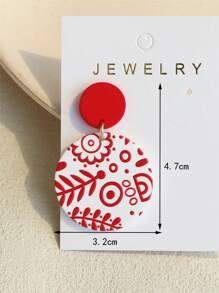 1 Pair Women Minimalist Floral Printed Resin Acrylic Round Elegant Cute Earrings