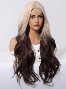 26 Inch Graded Brown Medium Length Curly Forehead 4*1 Small Lace Synthetic Heat Resistant Fiber Wig For Ladies Daily Party Christmas Use