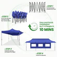 tooluck 10x30 Pop Up Canopy Tent With Awning Heavy Duty Canopy Gazebo Pavilion UPF 50+ All Season Wind Waterproof Commercial Outdoor Street Vendors Party Tents For Parties Canopy With Roller Bag - Màu xanh hải quân - Xem 7