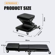 2 In 1 Mechanics Creeper Trolley Stool Workshop Padded Car Workshop Garage - 黑色 - 查看 3