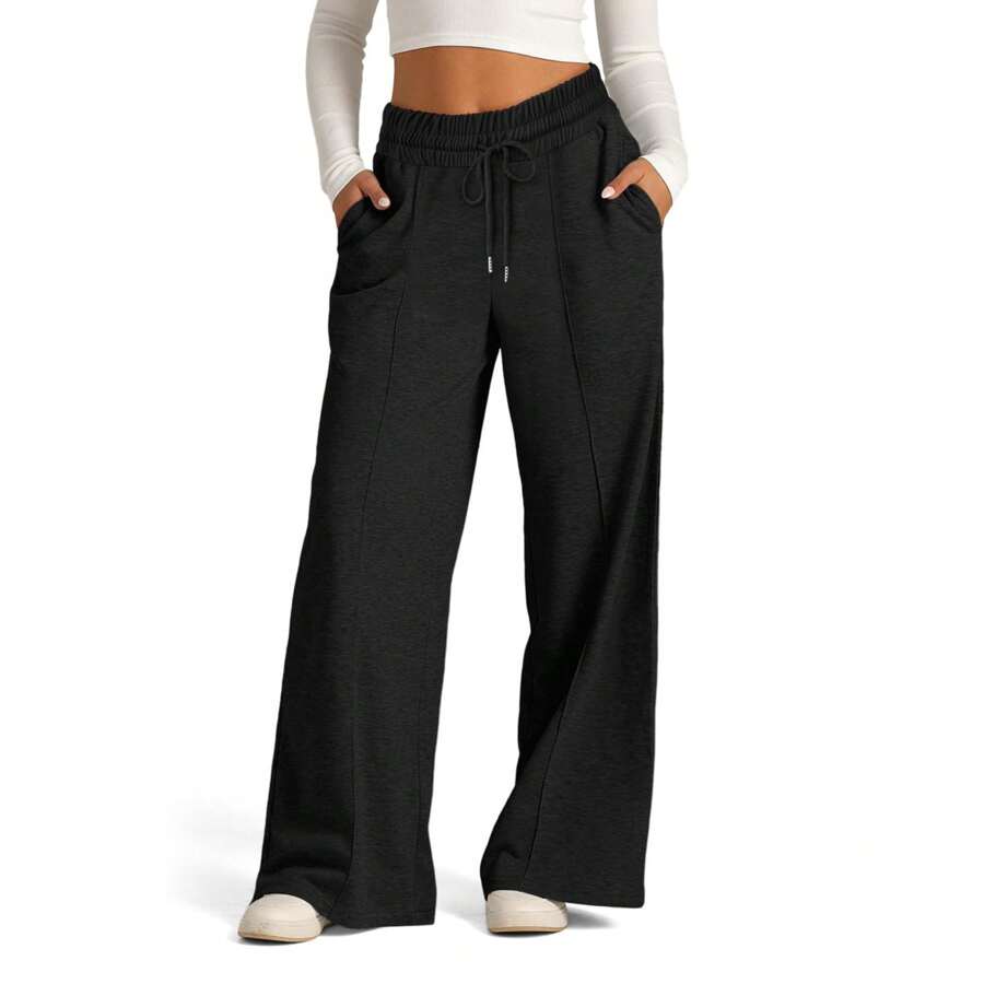 Women's Drawstring Waist Relaxed Fit Casual Sweatpants - màu đen - Xem 1