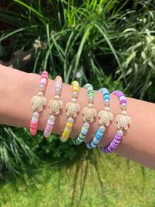 6pcs/Set Bohemian Style Colorful Polymer Clay Layered Sea Turtle Bracelet Set