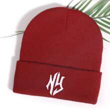 1pc Knitted NY Letter Embroidered Beanie Hat, Popular Autumn/Winter Fashion Unisex Street Style, Multi-Color, Warm & Windproof Fall Outfit