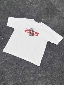 1 pieza Camiseta de manga corta con hombros caídos para hombres, estilo casual de calle, con gráfico de lema de dinero divertido, ajuste holgado, cuello redondo, ajuste oversize, ligera para verano, casual para ir a la calle