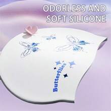 1 件成人复古硅胶蝴蝶图案泳帽，高弹性，海滩必需品，海滩配件，泳池浮球