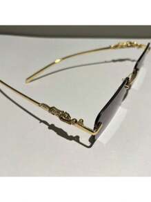 Yakuza Rimless Rectangular Sunglasses For Men And Women With Leopard Temple - màu đen - Xem 6