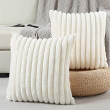 Faux Fur Cozy Soft Striped Decorative Throw Pillow Covers,Velvet Pillowcase Cushion Case For Sofa Couch