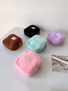 1 Plush Square Lightweight Flat Wallet, Sanitary Napkin Storage Makeup Bag, Cosmetics Storage Bag, Cosmetics Storage Bag Mini Bag Travel Accessories Makeup Brush Bag Cosmetics Container Makeup Bag Travel Essentials Women's Accessories Travel Supplies,For Holiday Beach, Bathroom Collection, Bedroom Collection, Large Capacity
