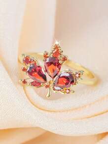 1 Nhẫn Đính Đá Zirconia Lá Phong Thanh Lịch & Sáng Tạo, Món Quà Trang Sức Nữ Cho Valentine, Sinh Nhật, Du Lịch, Đeo Hàng Ngày - lá cây - Xem 3