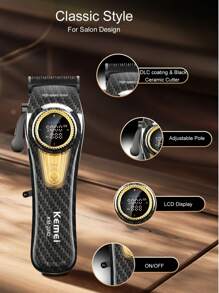 Kemei KM-2242 专业理发器，9000RPM 高速理发器，带充电底座，10W 强劲无刷电机，男士电动理发器，男士生日礼物，新款 KM-2242 圣诞节和新年理发器 - 黑色 - 查看 8