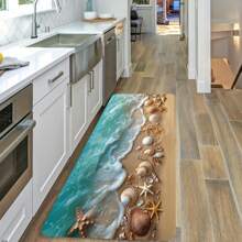 Cozy Ocean Beach Starfish And Seashell Pattern Flannel Rug – Washable, Non-Slip Living Room, Bedroom, Kitchen, Hallway, And More – Durable Polyester, Multiple Sizes Available - 彩色 - 查看 3