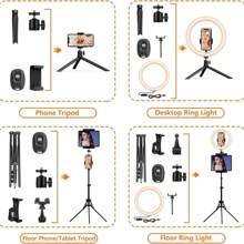 Anneau lumineux PEYOU avec trépied pour téléphone portable, [support pour tablette] Anneau lumineux LED avec trépied de table (12"/185cm), 1 jeu pour tous les appareils, pour selfie, diffusion en direct, maquillage, photographie, compatible avec smartphone,